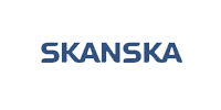 Skanska logo på sort baggrund, en af Visual Displays kunder inden for infoskærme til byggepladser.