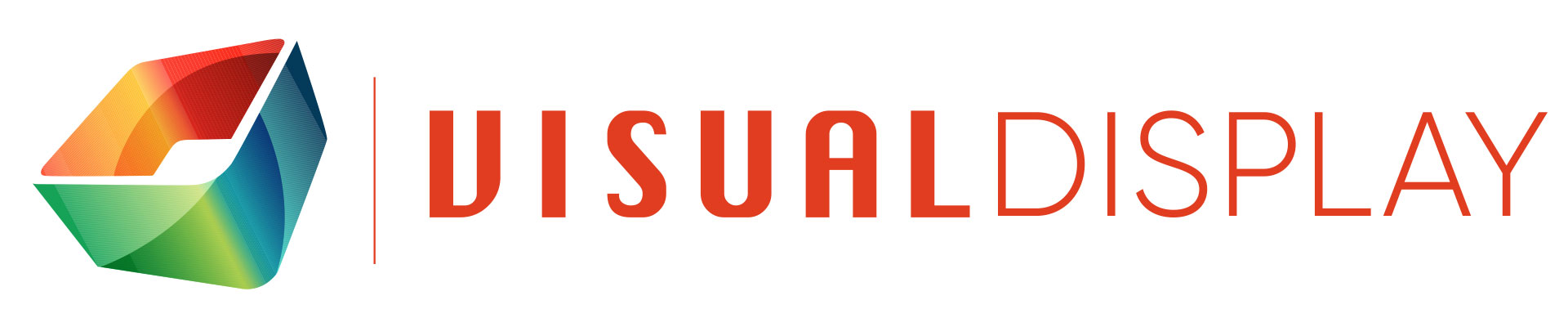 Visual Display logo med farverigt, abstrakt ikon og rød tekst.
