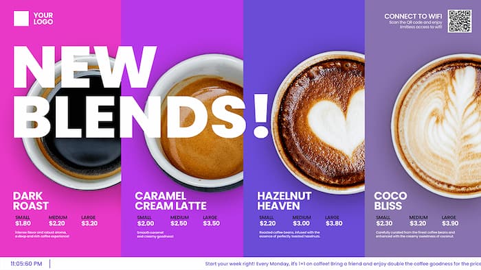 Digital signage til virksomheder: VisualSign infoskærmssoftware viser kaffereklame